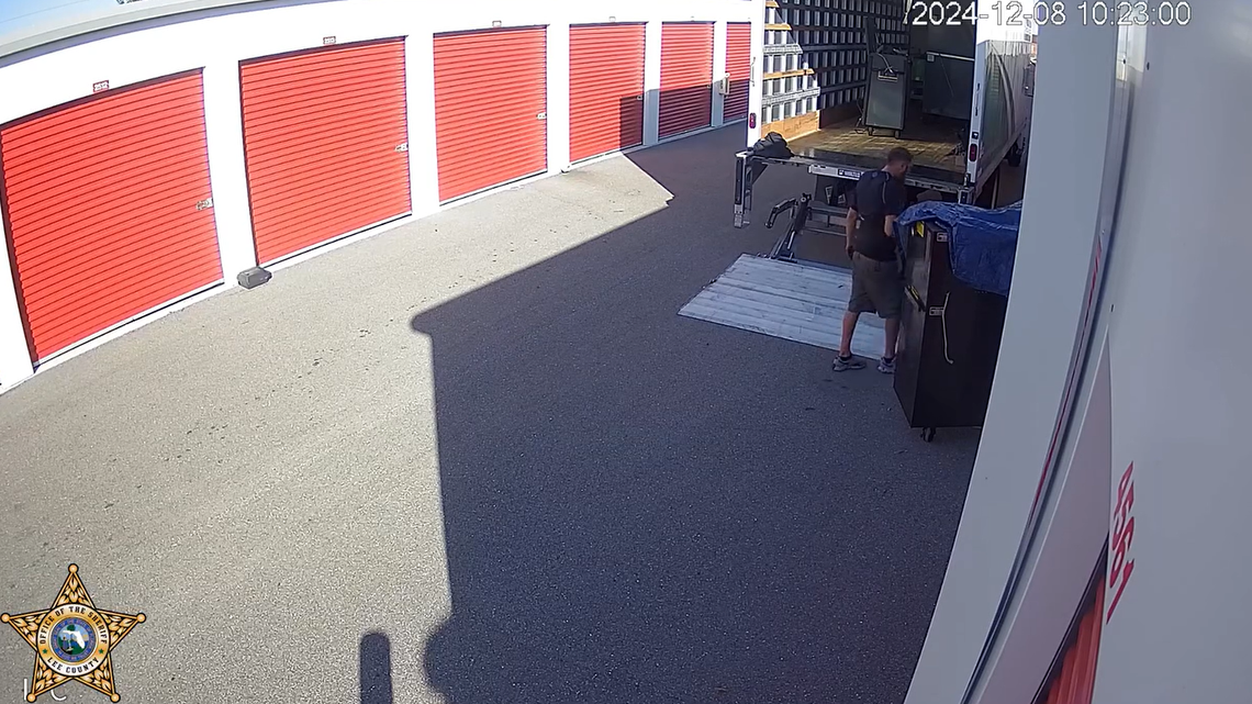 Surveillance video showed the suspect “unloading the suspected toolboxes” from a moving truck and pushing them into one of the storage rooms, investigators said.