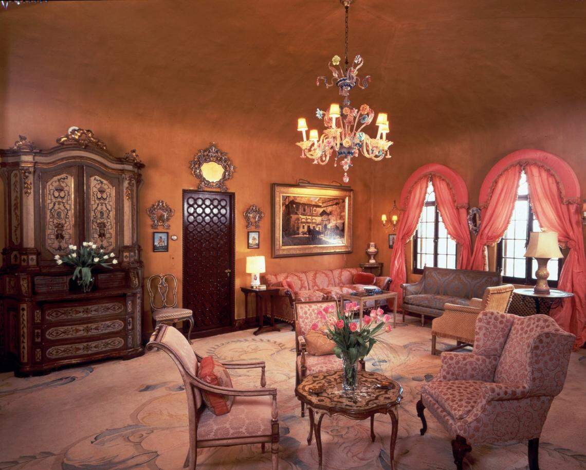 The Venetian room at Mar-a-Lago shown before an auction of furniture and decorative items.