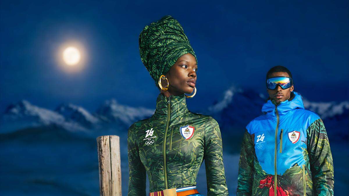 The official Olympic Team uniform for Team Haiti for the Milan Cortina Winter Games.