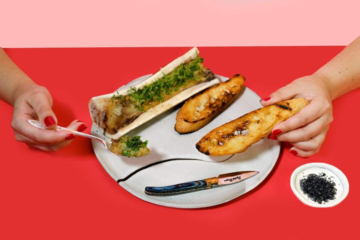 Bone marrow with roasted garlic tomatillo salsa verde at the upcoming Boia De.