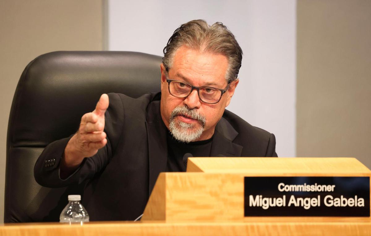 Commissioner Miguel Gabela speaks at Miami City Hall in Coconut Grove on April 17, 2025.