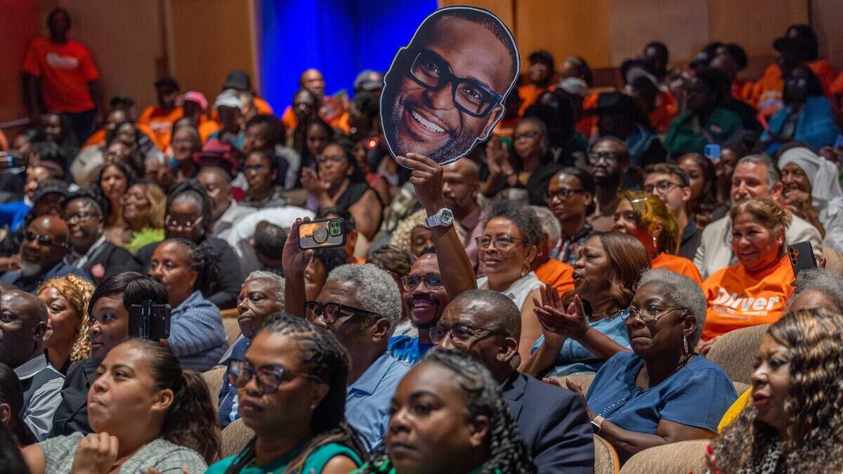 Supporters listen to candidates speak in a town hall debate ahead of the U.S. House Florida District 24 race at Florida Memorial University on Tuesday, June 30, 2026 in Miami Gardens, Fla.