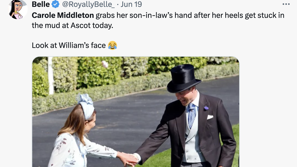 Fans can’t get enough of a photo showing Prince William helping his mother-in-law with a wardrobe malfunction.