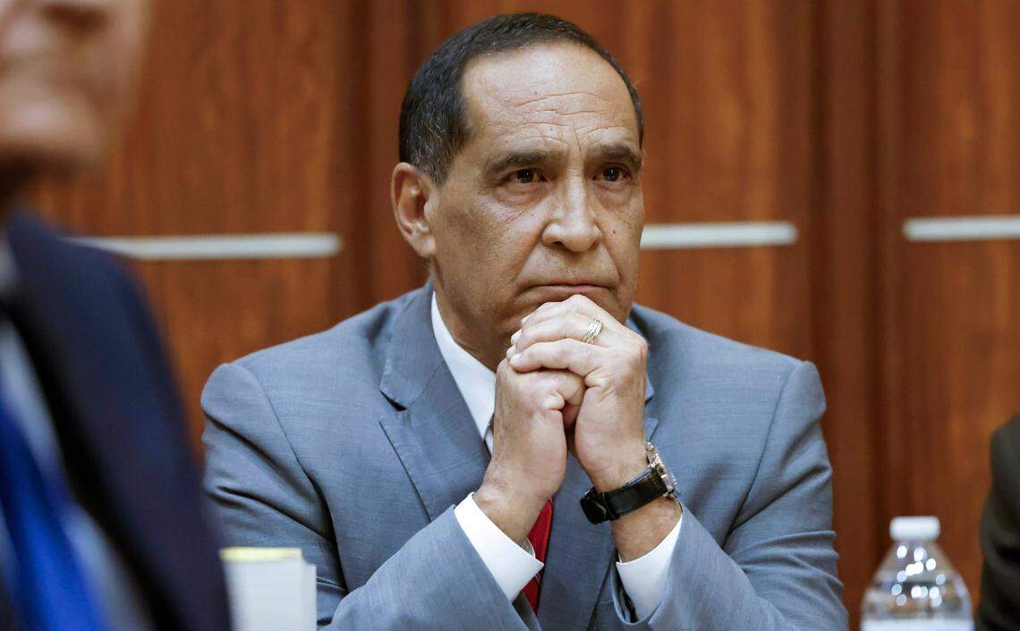 Suspended MIami-Dade Commissioner Joe Martinez reacts after hearing the verdict by the jury in Judge de la O’s courtroom on Thursday, November 7, 2024. Martinez was convicted of accepting $15,000 in exchange for helping with legislation that would have benefited a constituent.