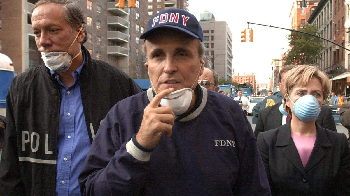 File photo of then-New York City Mayor Rudolph Giuliani with Gov. George Pataki and Sen. Hillary Clinton at the World Trade Center after 9/11.