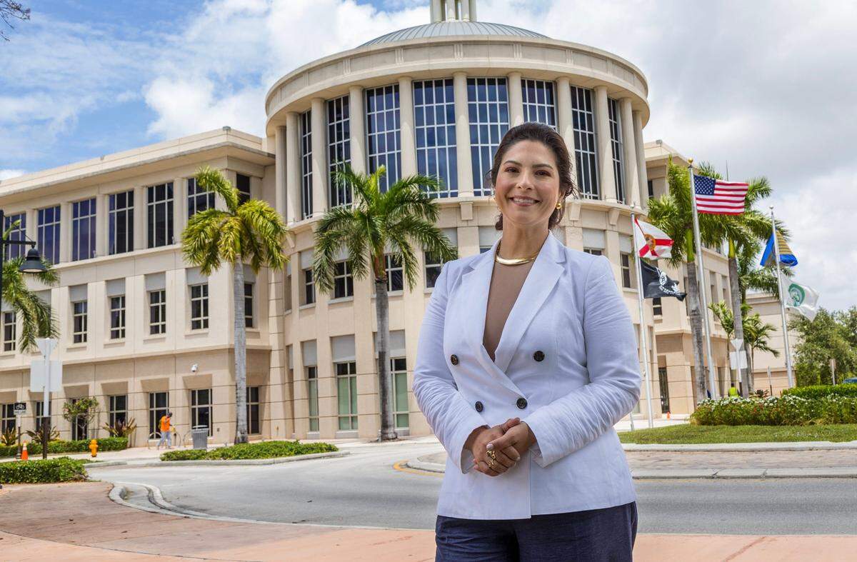 Christi Fraga, the mayor of Doral, in front of City Hall. Fraga is seeking reelection.