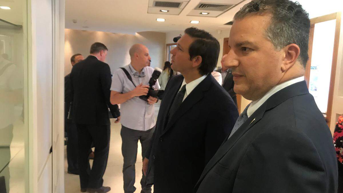 Gov. Ron DeSantis and CFO Jimmy Patronis examine a display at the Israel Space Agency in Tel Aviv during the state trade mission to Israel in May.