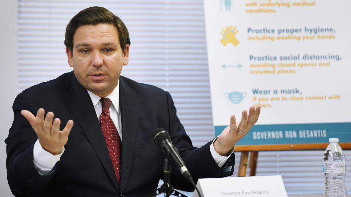 Florida Gov. Ron DeSantis during a roundtable discussion in Jacksonville on Aug. 4, 2020.