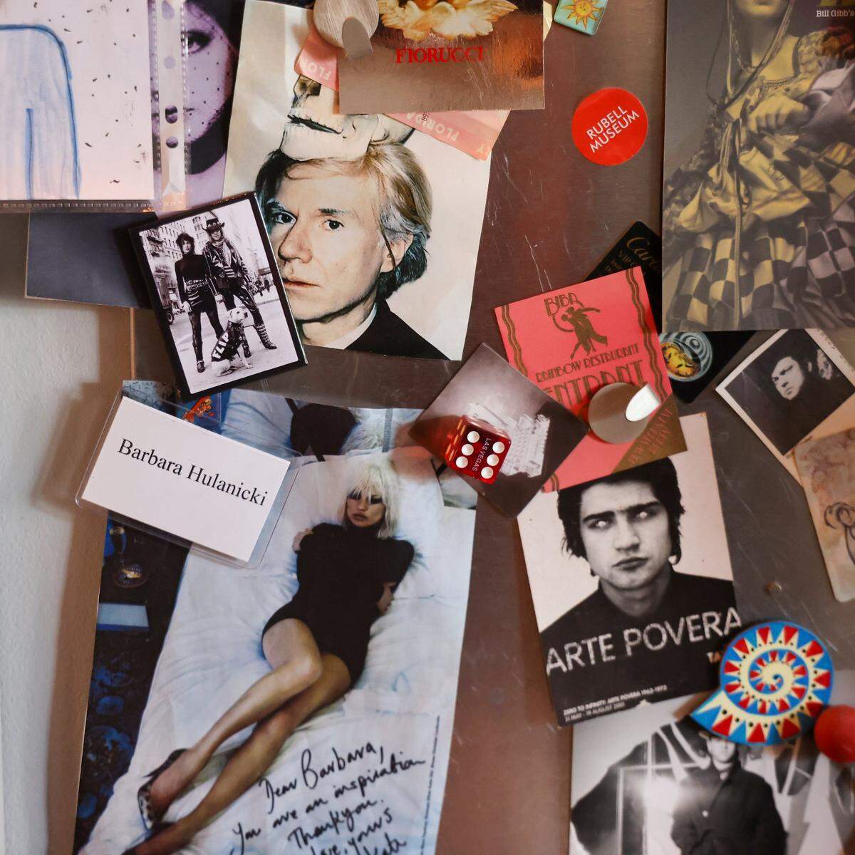 A bulletin board in fashion and design icon Barbara Hulanicki’s South Beach studio and apartment displays images and memorabilia from her decades-long career. 