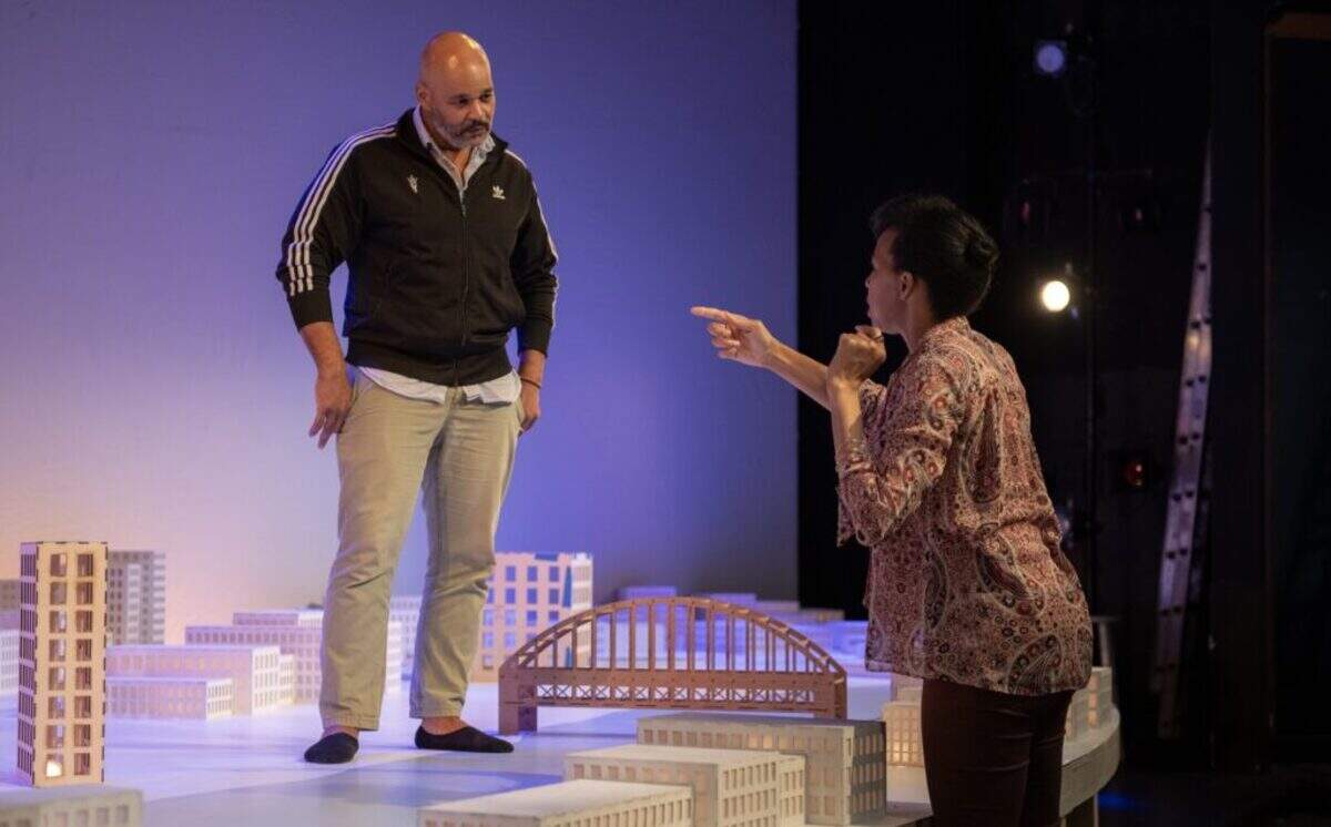 Melvin Huffnagle and director Carey Brianna Hart in a rehearsal for August Wilson’s “How I Learned What I Learned” at GableStage.
