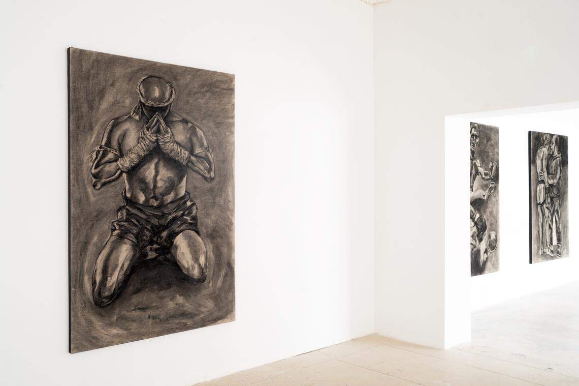 London-based artist Rocco Ritchie’s debut solo show in the United States in Miami’s Design District features drawings of Muay Thai fighters.