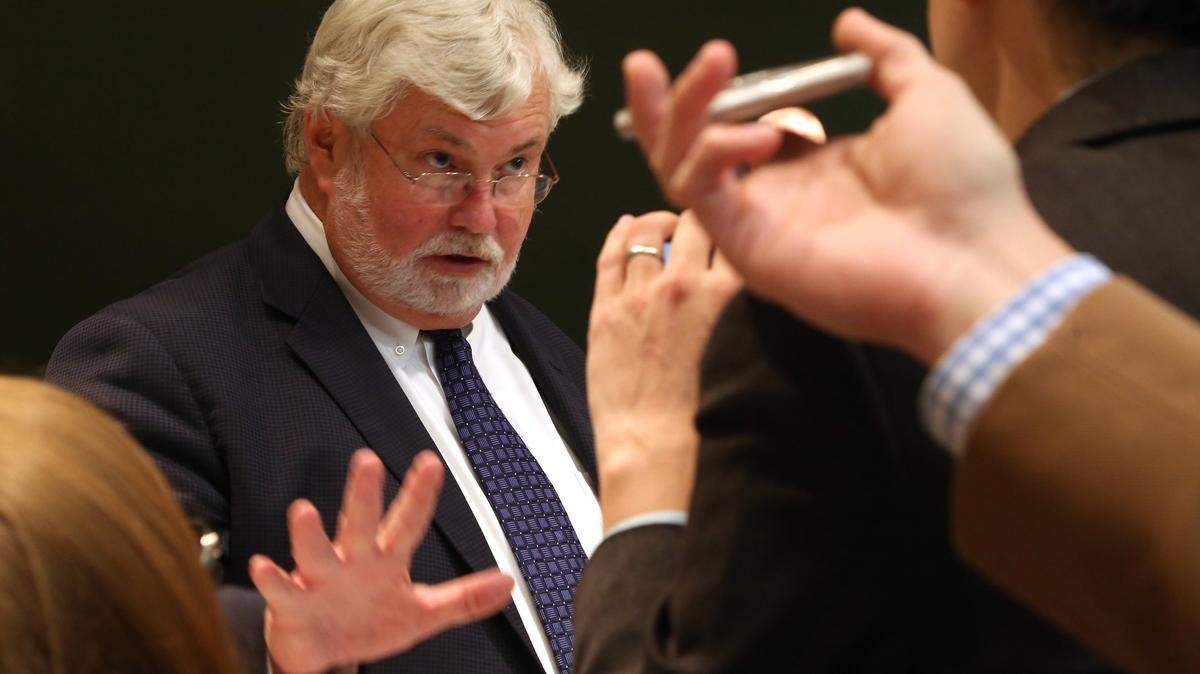 State Sen. Jack Latvala, R-Clearwater, answers questions from reporters in May 2017 at the Capitol in Tallahassee.