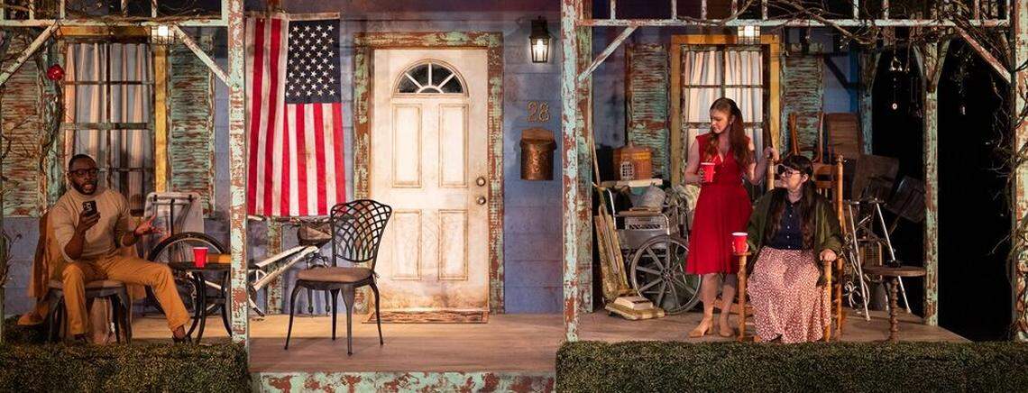 Jovon Jacobs, Mallory Newbrough, and Joline Mujica in Zoetic Stage’s “The Comeuppance” at the Adrienne Arsht Center’s Carnival Studio Theater through Sunday, May 25.