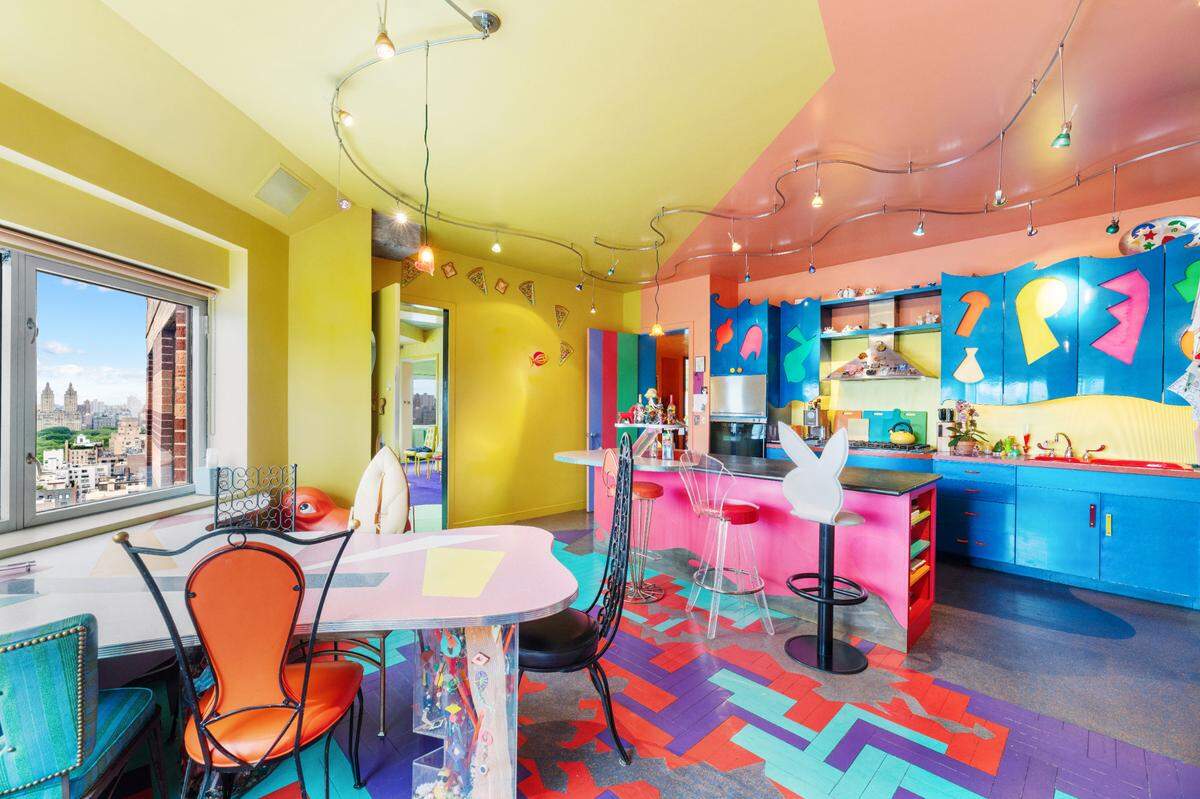 The colorful kitchen of the Upper East Side home for sale.