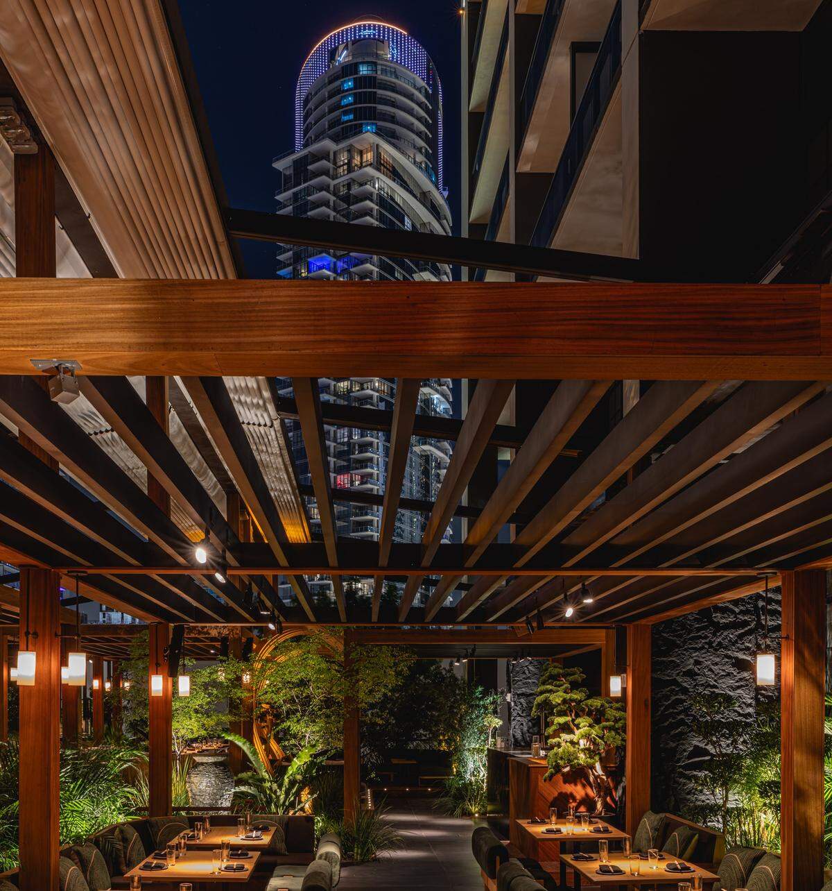 Condo towers rise over Yamashiro in downtown Miami.