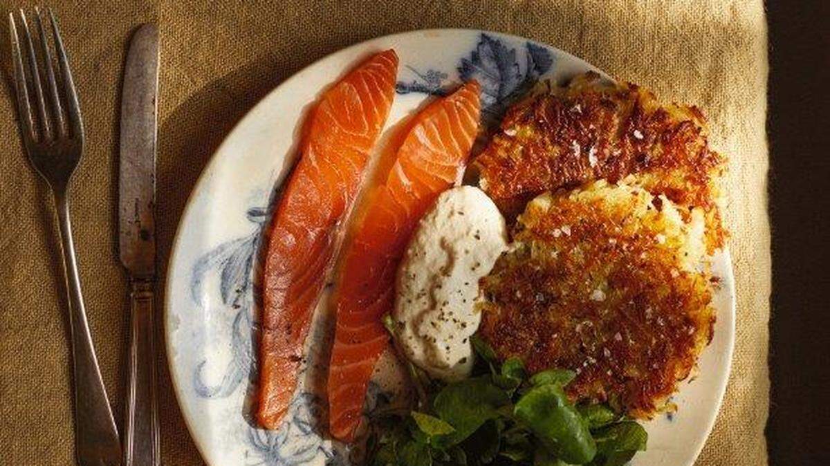 Potato latkes, smoked trout, horseradish and watercress
