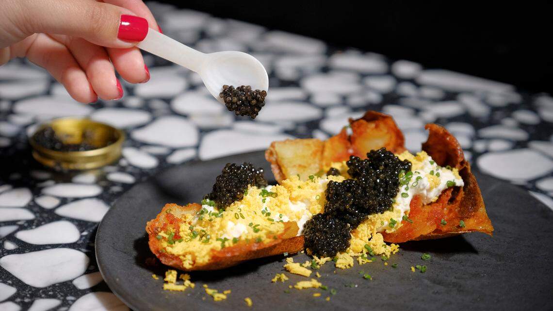 The crispy potato skins at Boia De, one of 11 Miami restaurants in the 2022 Michelin Guide, come with caviar and cost $25.