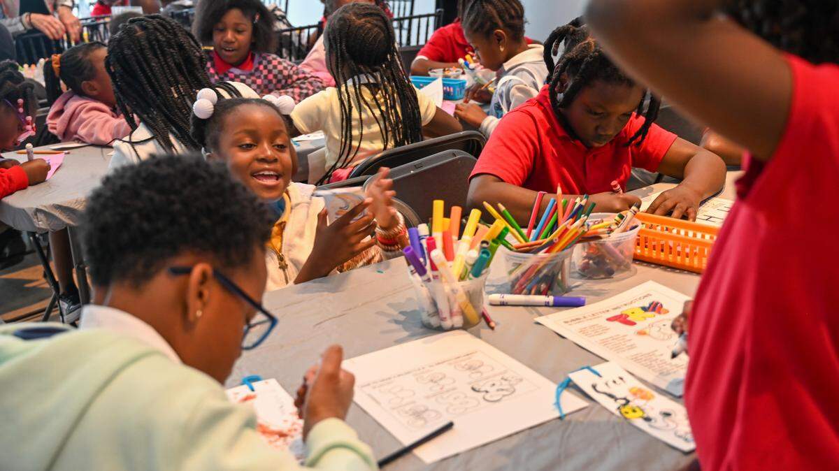 Students enjoy an art-making activity at NSU Art Museum in Fort Lauderdale during ‘Our Voices: Festival of Words 2025.’ 