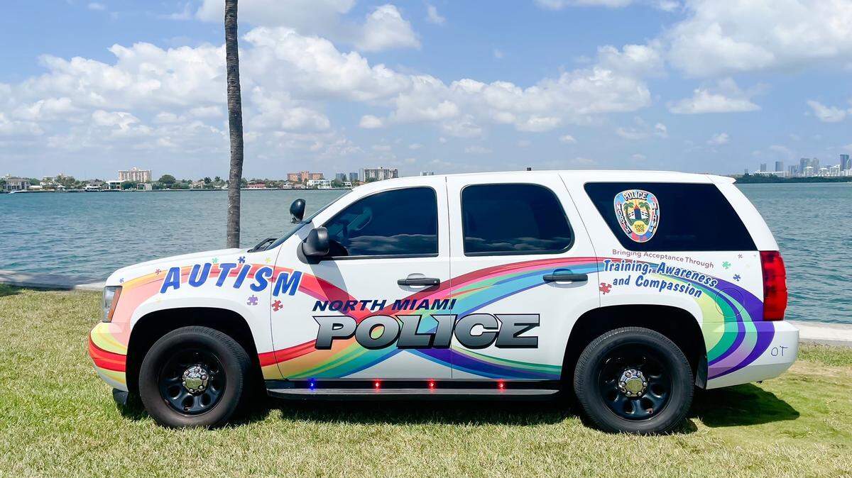 A North Miami Police car participating in the autism caravan. 
