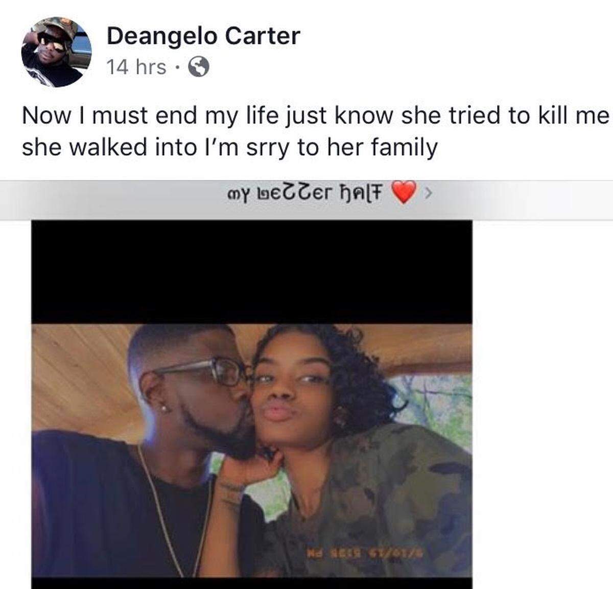 A Facebook post written on Deangelo Clark’s page the morning his girlfriend Kiara Alleyne was killed.
