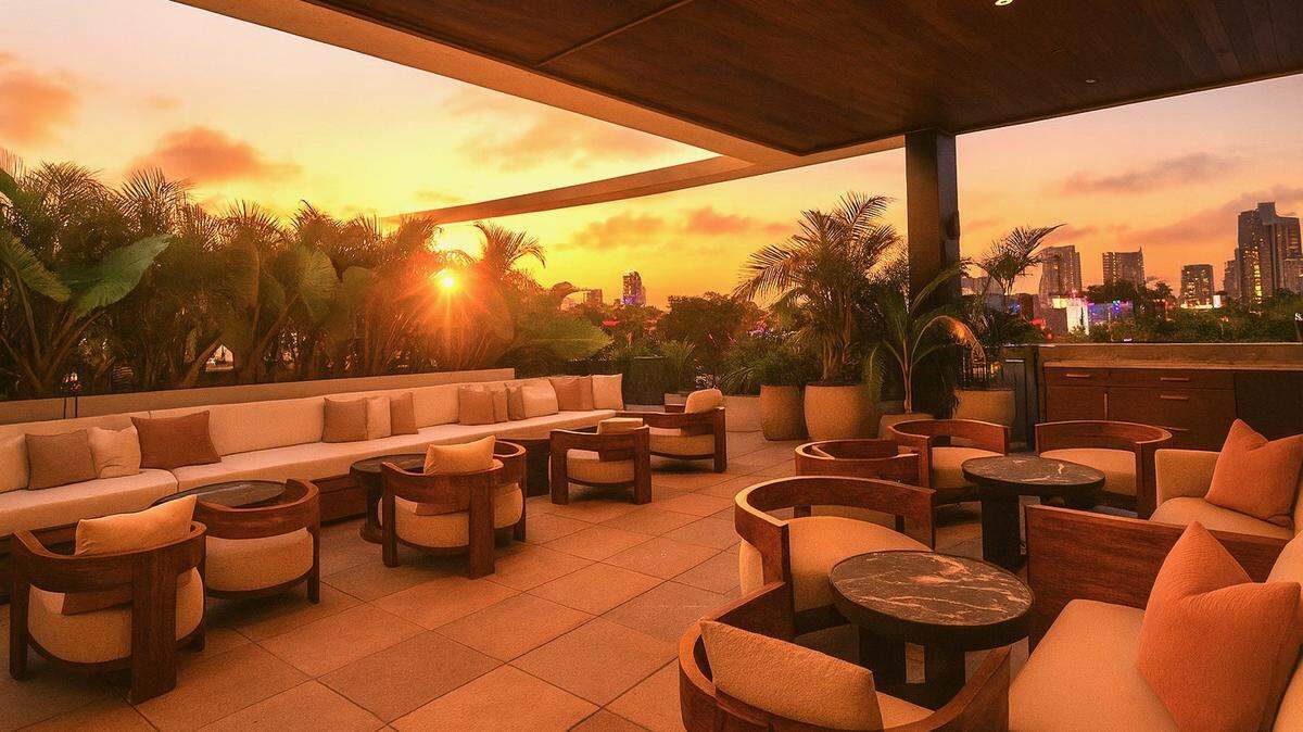 The outdoor terrace of CC Rooftop Social Club in Wynwood.