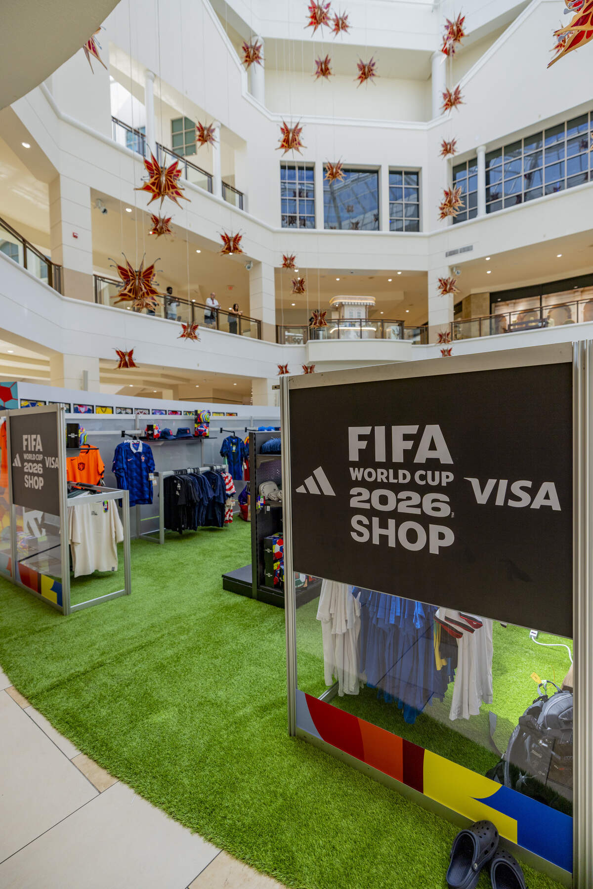 Aventura Mall’s viewing lounge is airing all the FIFA World Cup games with the volume on, not just the Miami hosted ones. The space also features a jersey wall representing the 48 nations competing in this tournament. The FIFA shop in the area has official FIFA merchandise including Panini stickers.