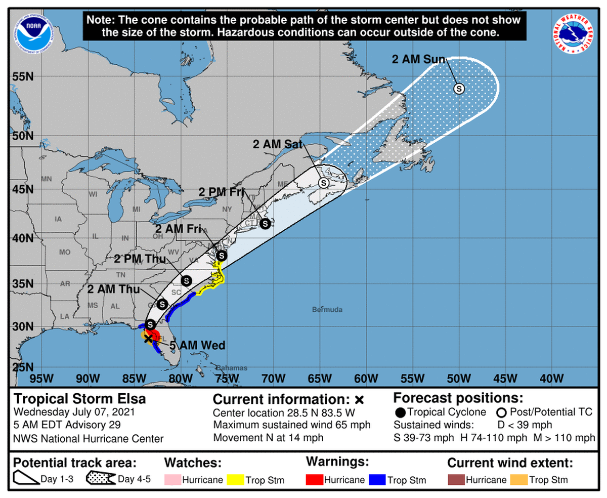 Tropical Storm Elsa, 5 a.m. Wednesday