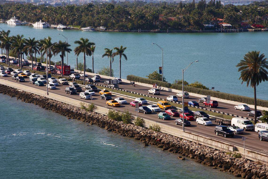 This is a file photo of a traffic jam in Miami Beach.