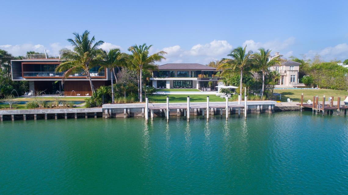 The new Miami Beach home of DJ Khaled includes a private dock on Indian Creek.