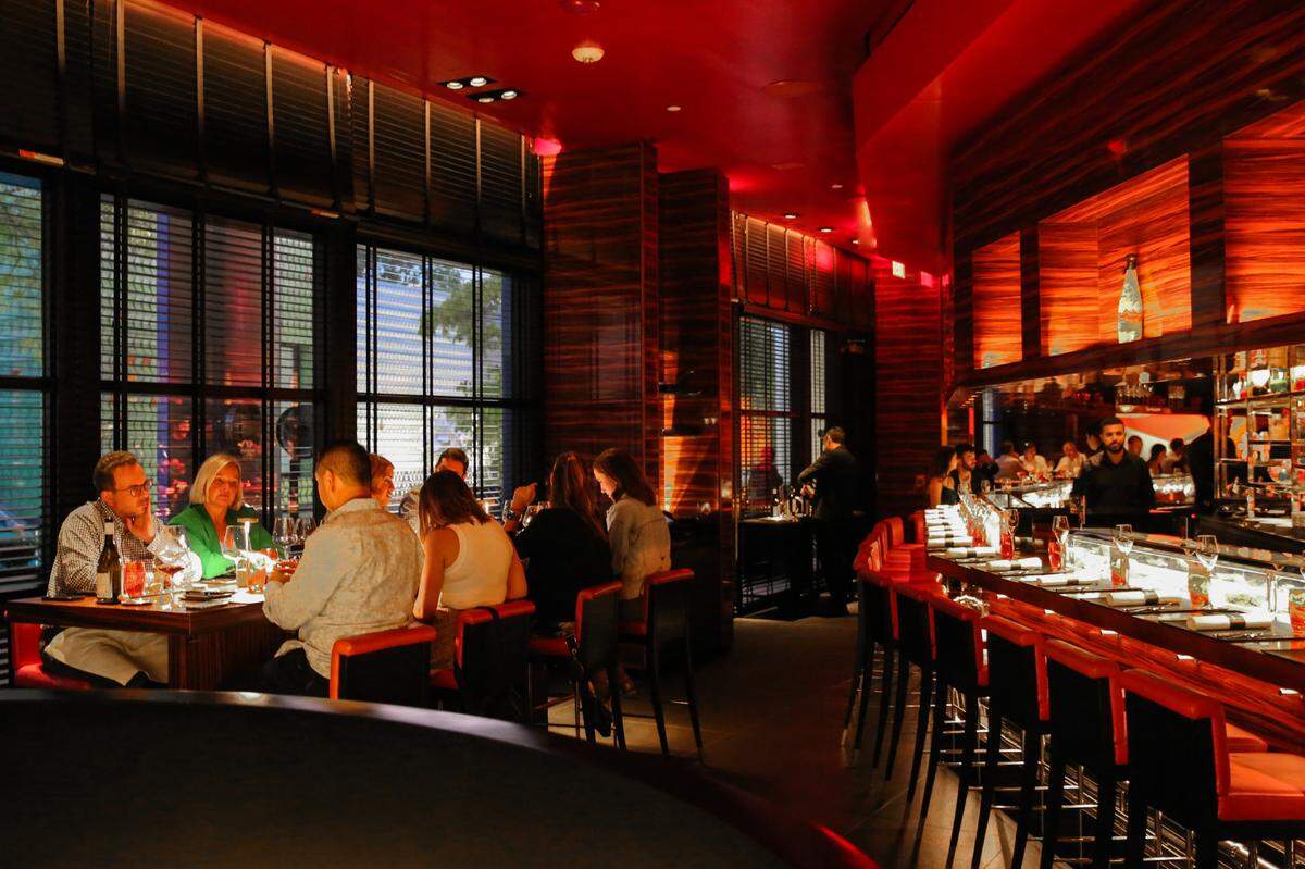 There are tables available for parties of four, but the bar is still the best place to sit at L’Atelier de Joël Robuchon in Miami’s Design District.