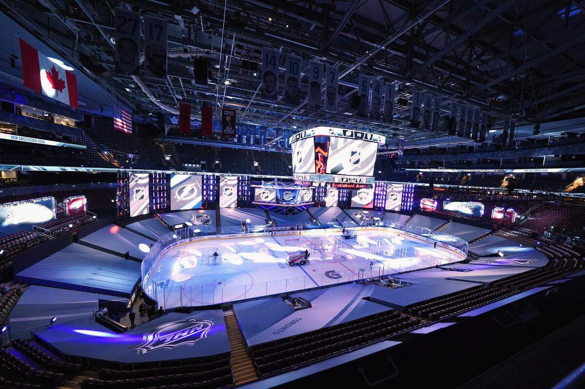 TORONTO, ONTARIO - JULY 29: A general view of the arena prior to the game between the Tampa Bay Lightning and the Florida Panthers in an exhibition match prior to the 2020 NHL Stanley Cup Playoffs at Scotiabank Arena on July 29, 2020 in Toronto, Ontario, Canada. (Photo by Andre Ringuette/Freestyle Photo/Getty Images)