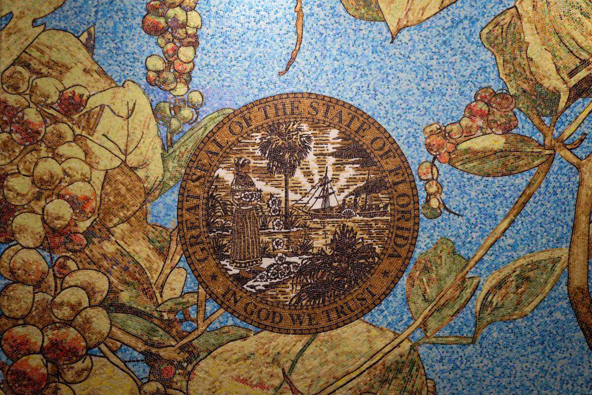 As part of Miami-Dade County's Art in Public Places initiative, the Osvaldo N. Soto Justice Center features 14 large-scale commissions and artworks from 25 local and South Florida artists. Pictured is a detail of Jennifer Basile's “Coastal Anchor” glass mosaic that was commissioned and now displayed in one of the courtrooms at the new courthouse on Wednesday, January 14, 2026.