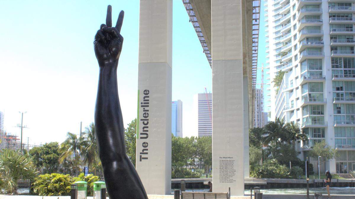 “Duality,” a sculpture by renowned artist Hank Willis Thomas, was unveiled at The Underline, a 10-mile linear park that runs beneath the Metrorail, on May 17.
