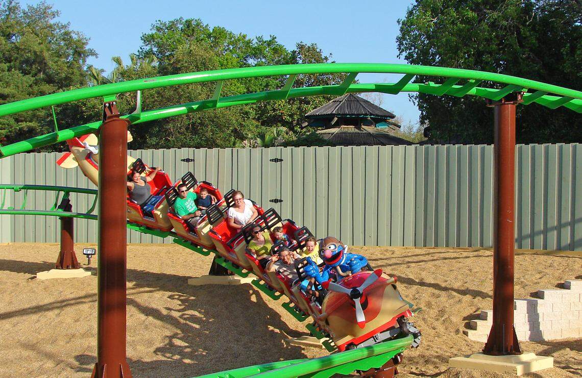 For a lot of kids, Air Grover was their first roller coaster. The coaster in Sesame Street Safari of Fun at Busch Gardens is only 24 feet high and has a top speed of 26 mph.