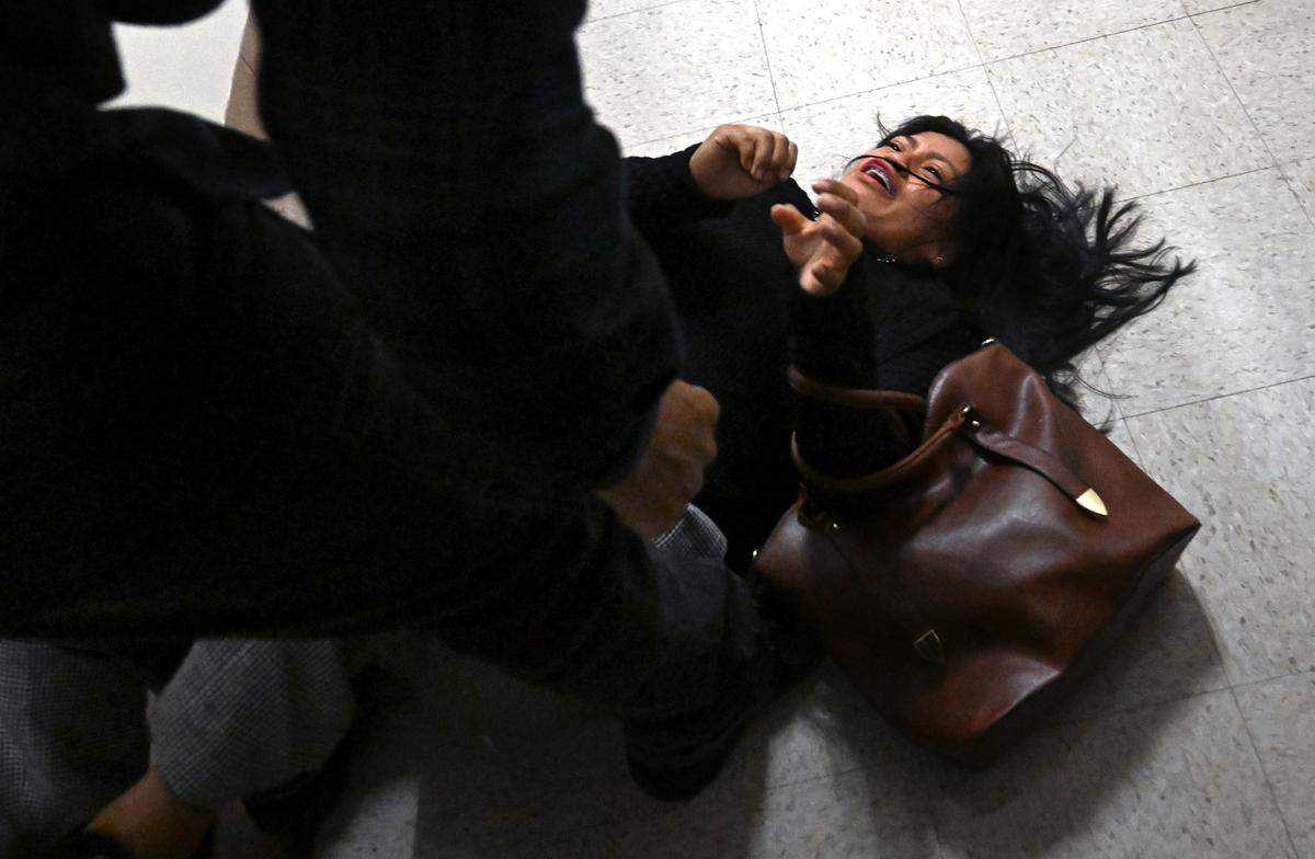 Monica was thrown to the floor by an ICE agent as her children wept after her husband Ruben was detained by ICE agents at the Jacob Javits Federal Building in New York on Sept. 25, 2025.  She was taken to a nearby hospital to be examined for head injury. The ICE officer was relieved of duties pending investigation, and then reinstated. 