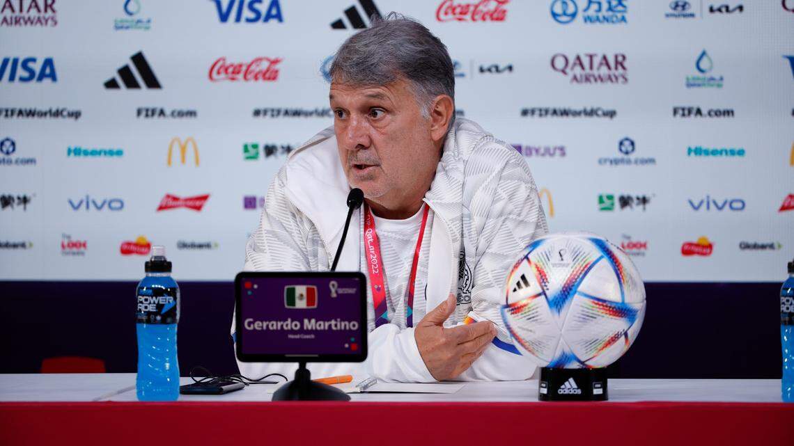 Mexico’s national team head coach Gerardo “Tata” Martino during a press conference after a training session of the team in Doha, Qatar, on November 29, 2022. EFE/Jose Mendez /Sipa USA
