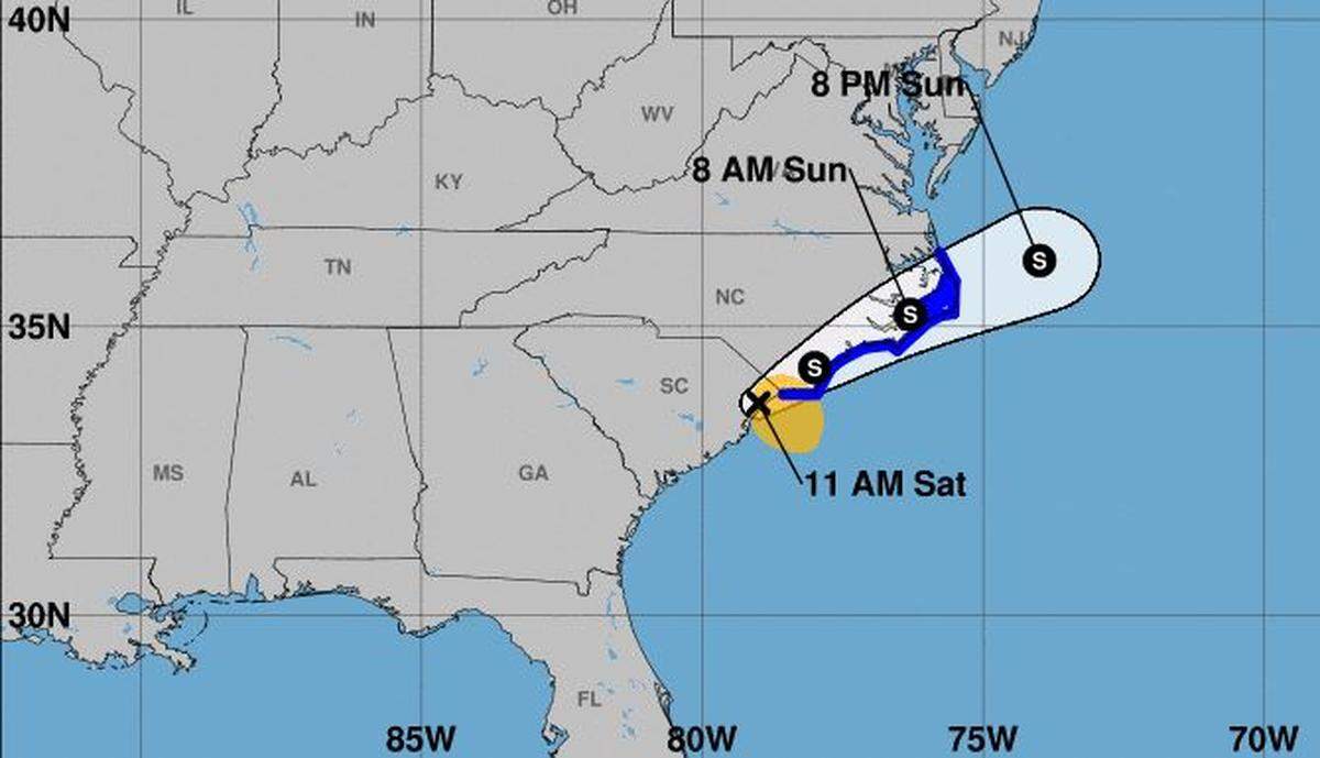 The 11 a.m. July 2 forecast track for Tropical Storm Colin