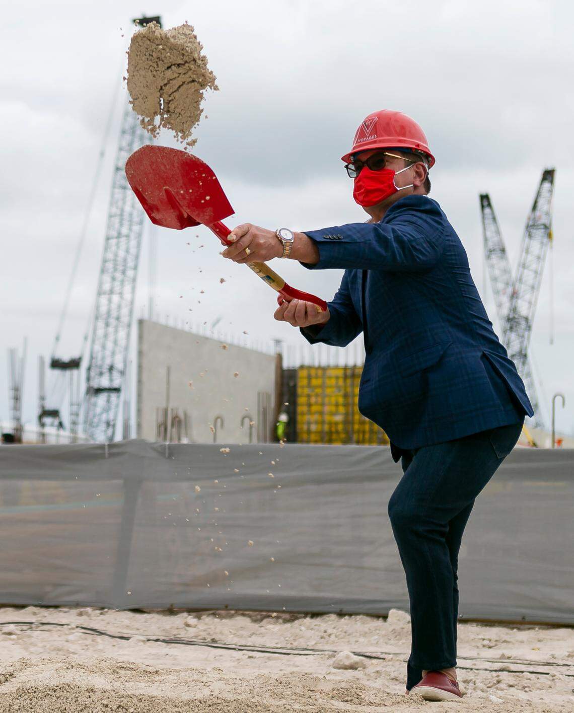 Virgin Voyages CEO Tom McAlpin participates in the groundbreaking ceremony for Virgin Voyages’ Terminal V at PortMiami on Tuesday, Jan. 12, 2021.