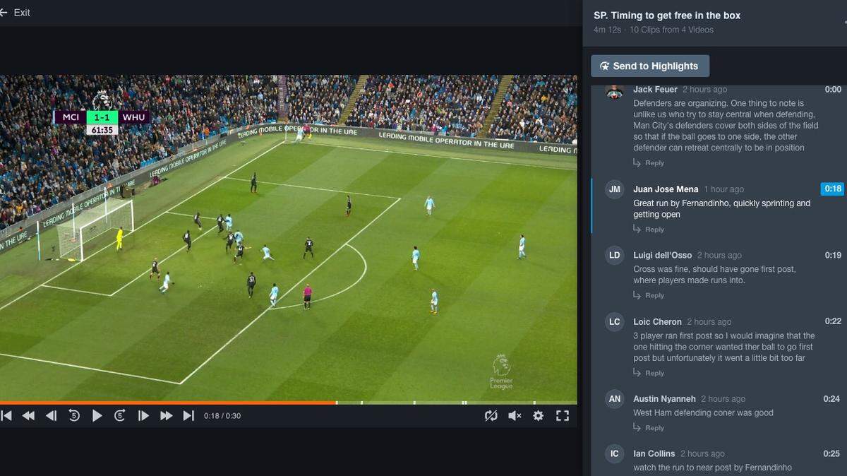 IMG Academy coaches use Hudl with video footage as tactical game examples for film study in teaching athletes.