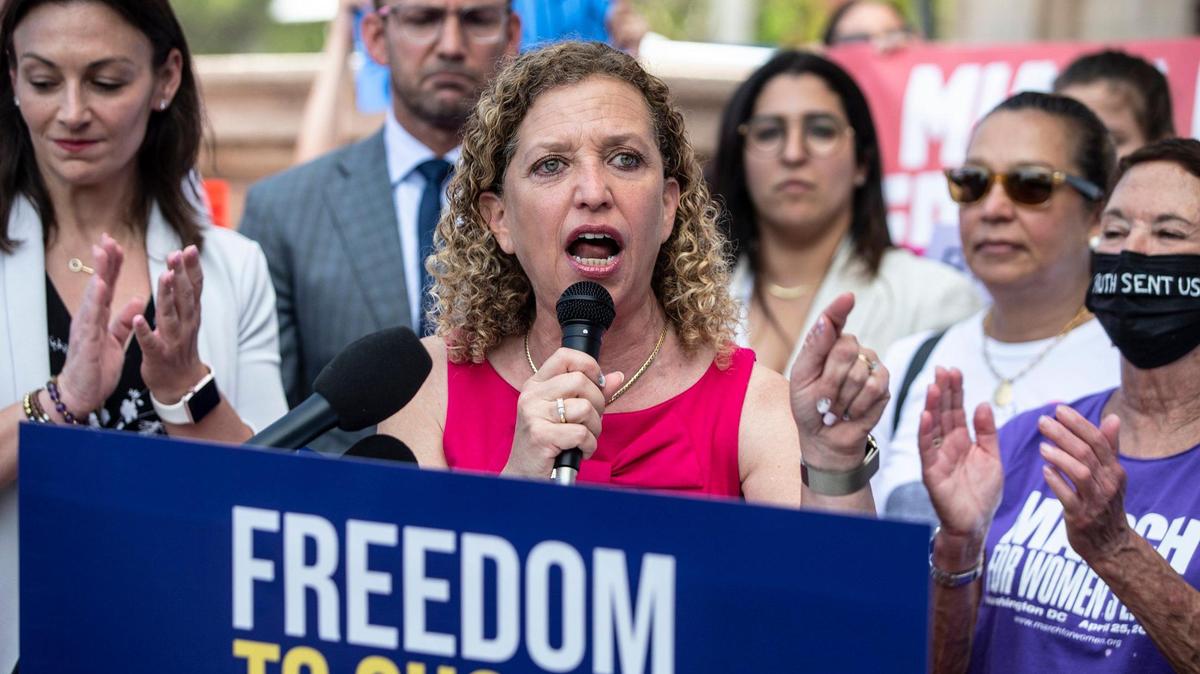 Congresswoman Debbie Wasserman Schultz speaks on Tuesday, May 3, 2022, during a press conference about the leaked Supreme Court decision on abortion rights.