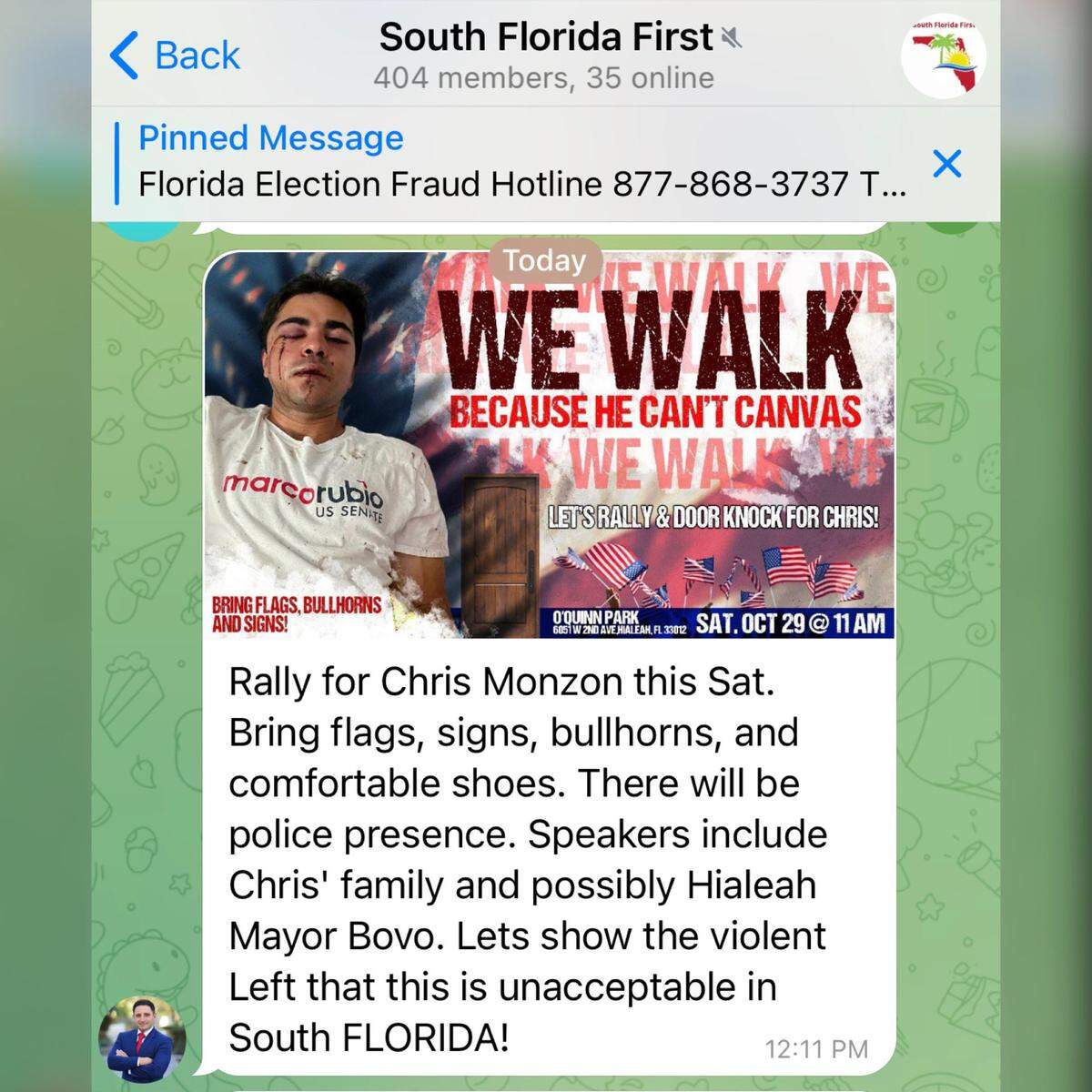 Screenshot of WhatsApp invite for a walk organized for Monzon