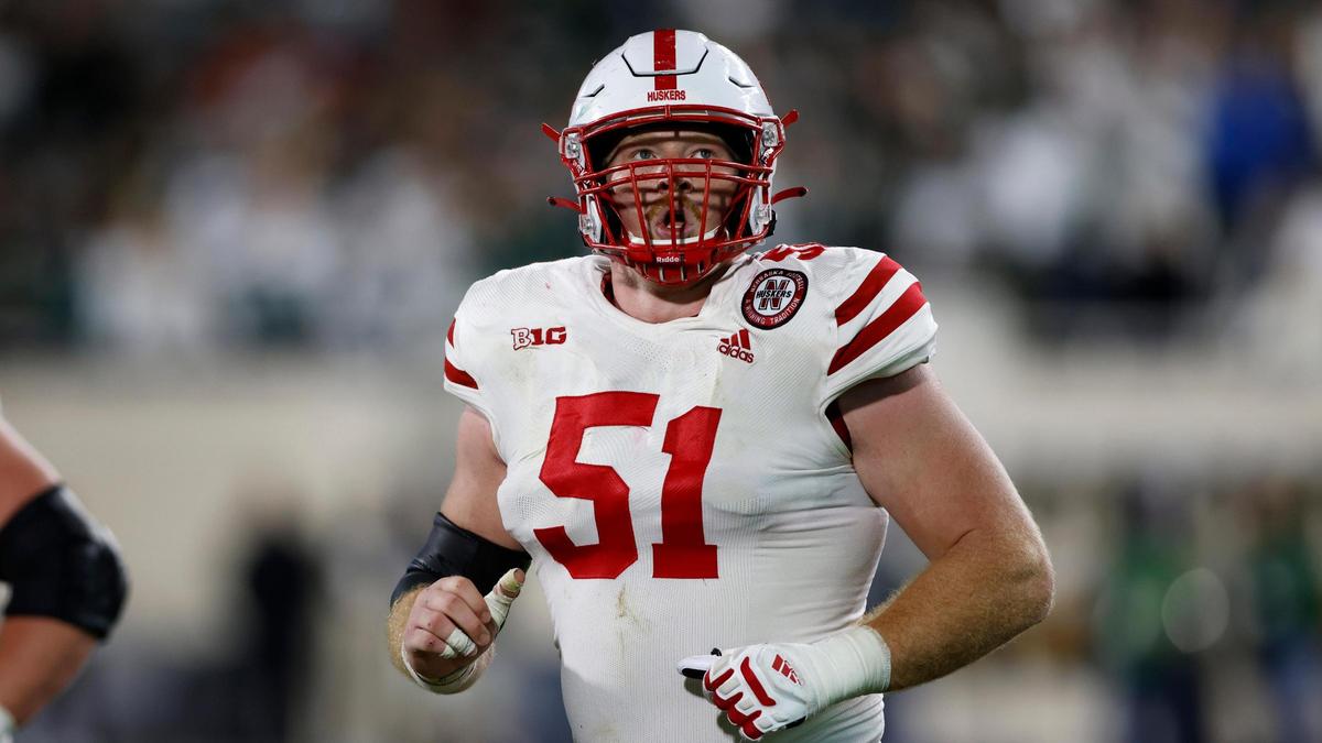 Nebraska’s Cam Jurgens plays during an NCAA football game on Saturday, Sept. 25, 2021, in East Lansing, Mich. (AP Photo/Al Goldis)