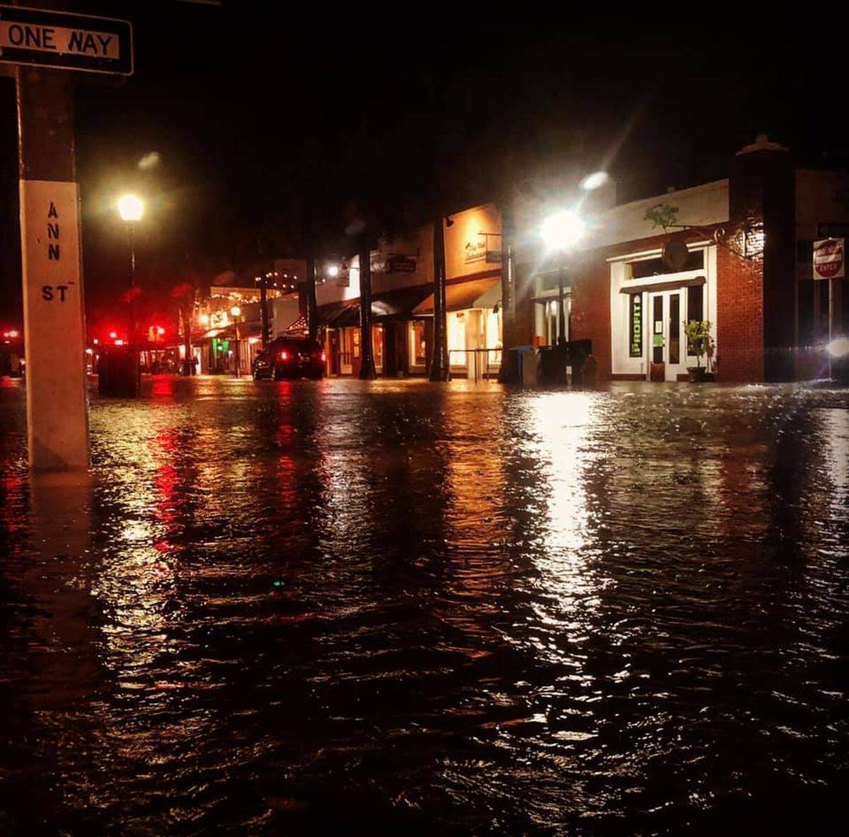 Employees in downtown Key West had to navigate the flooded streets to get to and from work on Sept. 12, 2020. Pictured is Greene Street at Ann Street.