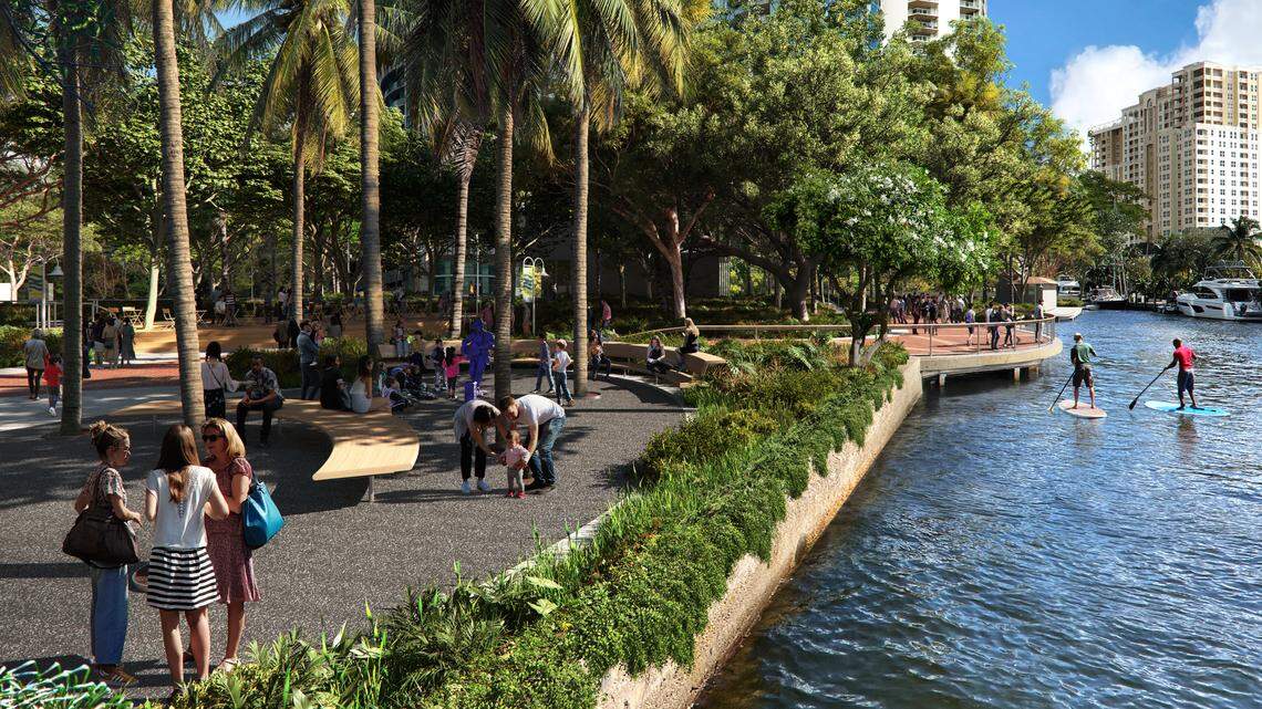 A rendering of the river terrace at Huizenga Park in downtown Fort Lauderdale. The park underwent a $15 million makeover and will reopen late January.