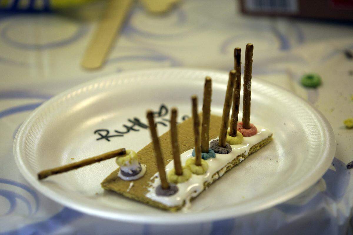 Children got creative with this menorah. made from food