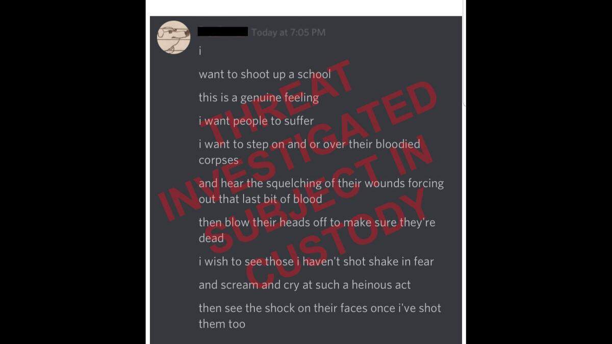 A student at Nova High School in Davie was charged Thursday with making school shooting threats on a messaging app called Discord. He said, “I want people to suffer,” among other “graphic” things, Davie police said.