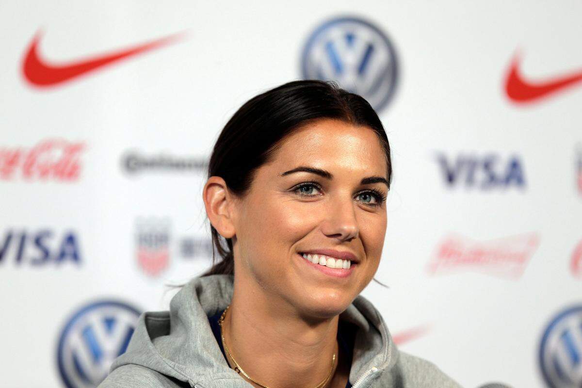 Alex Morgan, a member of the United States women’s national soccer team, speaks to reporters during a news conference in New York, Friday, May 24, 2019.