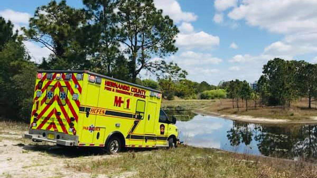 This ambulance, owned by Hernando County Fire & Emergency Services in Florida, was taken on April 4, 2021 from the ambulance bay at Oak Hill Hospital in Brooksville, according to Hernando County deputies.