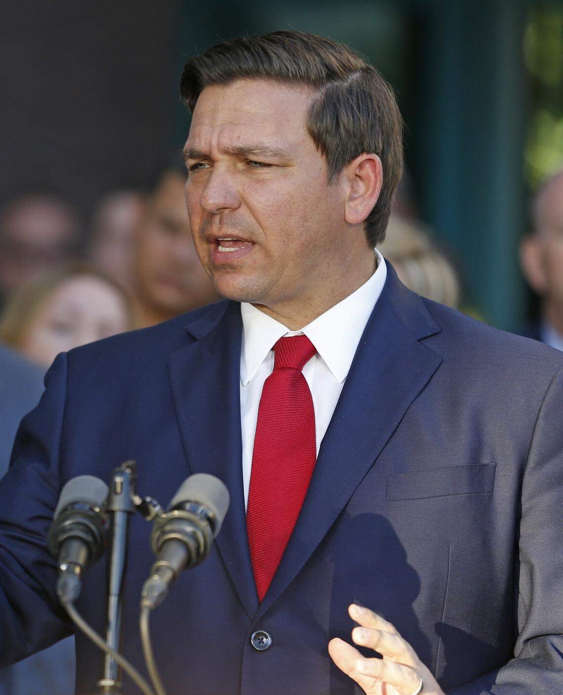 Florida Gov. Ron DeSantis makes a statement on holding government officials accountable in Fort Lauderdale at the Ron Cochran Public Safety Complex courtyard on Friday, Jan. 11, 2019. DeSantis named former Coral Springs Sgt. Gregory Tony to replace suspended Sheriff Scott Israel.