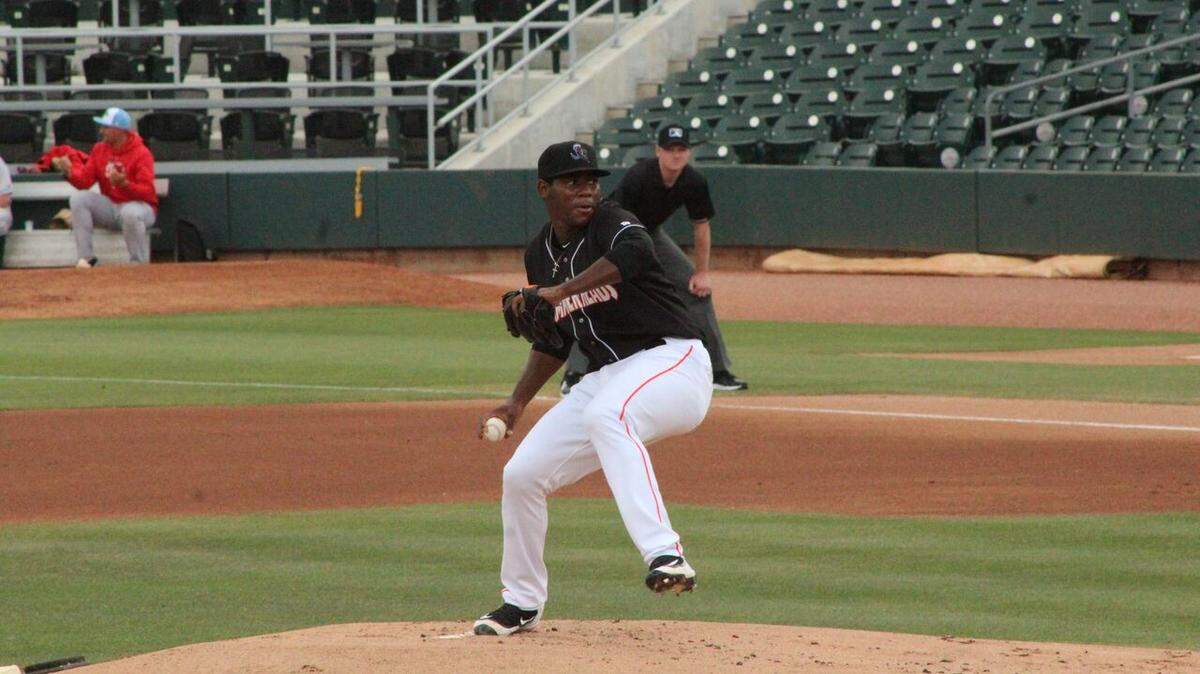 Marlins' pitching prospect Jorge Guzman, seen here pitching for the team's Single A Advanced affiliate in Jupiter, has been named to the World Team roster for the upcoming MLB All-Star Futures Game on July 15 in Washington.